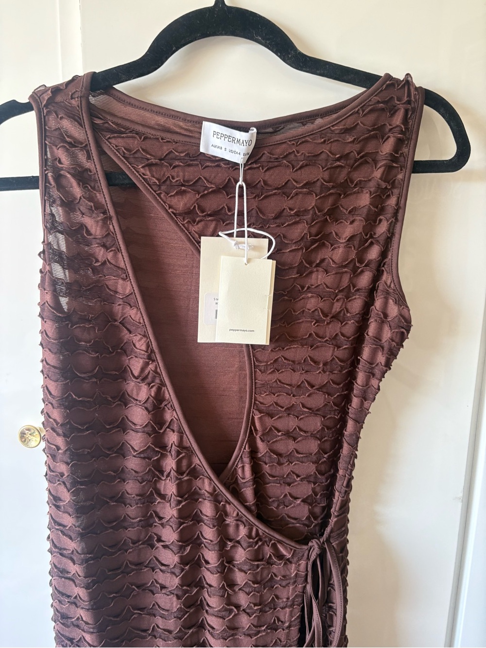 Peppermayo Chocolate Brown Textured Wrap Maxi Dress - Picture 2 of 3